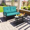 2PCS Patio Loveseat Bench Table Furniture Set with Cushioned Chair