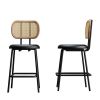 Rattan Bar Stool, Indoor Leather Bar Stools Set of 4, Counter Height Bar Stools with Metal Leg & Rattan Backrest