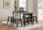 Wire-Brushed Gray Finish Set of 2 Counter Height Barstool Gray Chenille Upholstery Seat Nailhead Trim Casual Dining Furniture