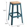 Natural and Teal Armless Bar Stool with Crossbar Support