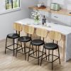 Rattan Bar Stool, Indoor Leather Bar Stools Set of 4, Counter Height Bar Stools with Metal Leg & Rattan Backrest