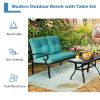 2PCS Patio Loveseat Bench Table Furniture Set with Cushioned Chair