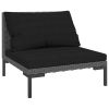 7 Piece Patio Lounge Set with Cushions Poly Rattan Dark Gray