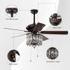 52'' Classical Crystal Ceiling Fan Lamp,3 Speed , 5 Reversible Blades for Living Room, Dining Room, Bedroom, Family Room, Rustic bronze