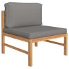 5 Piece Patio Lounge Set with Gray Cushions Solid Teak Wood