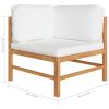 5 Piece Patio Lounge Set with Cream Cushions Solid Teak Wood