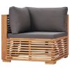 Garden Corner Sofa with Gray Cushion Solid Teak Wood