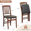 Set of 2 Folding Chairs with Padded Seat and Rubber Wood Frame