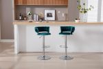 Set of 2 Bar Stools,with Chrome Footrest and Base Swivel Height Adjustable Mechanical Lifting Velvet + Bar Stool-GREEN