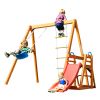 Wooden Swing Set with Slide;  Outdoor Playset Backyard Activity Playground Climb Swing Outdoor Play Structure for Toddlers;  Ready to Assemble Wooden