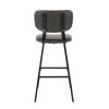 Foundry Contemporary Barstool in Black Metal and Grey Faux Leather with Grey Zig Zag Stitching by LumiSource - Set of 2