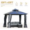 10' x 10' Hardtop Gazebo Canopy with Polycarbonate Double Roof, Aluminum Frame, Permanent Pavilion Outdoor Gazebo with Netting and Curtains for Patio