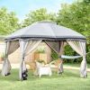 10' x 12' Outdoor Gazebo, Patio Gazebo Canopy Shelter w/ Double Vented Roof, Zippered Mesh Sidewalls, Solid Steel Frame, Grey