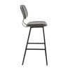 Foundry Contemporary Barstool in Black Metal and Grey Faux Leather with Grey Zig Zag Stitching by LumiSource - Set of 2