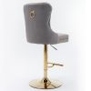 A&A Furniture,Thick Golden Swivel Velvet Barstools Adjusatble Seat Height from 25-33 Inch