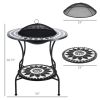 30" Outdoor Fire Pit Dining Table, 3-in-1 Round Wood Burning Fire Pit Bowl, Patio Ice Bucket with Storage Shelf, Spark Screen Cover for BBQ, Bonfire