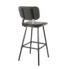 Foundry Contemporary Barstool in Black Metal and Grey Faux Leather with Grey Zig Zag Stitching by LumiSource - Set of 2