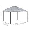 10' x 12' Outdoor Gazebo, Patio Gazebo Canopy Shelter w/ Double Vented Roof, Zippered Mesh Sidewalls, Solid Steel Frame, Grey