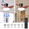 24'' walnut Small Ceiling Fan with Lights and Remote LED 18W Modern Flush Mount Ceiling Fan Adjustable Color