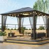 10x12 Hardtop Metal Gazebo,Heavy Duty Pergola with Mosquito Nets,Galvanized Steel&Polycarbonate Roof,Sturdy Outdoor Canopies Tent,Suitable for Gardens