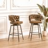 Technical Leather Woven Bar Stool Set of 4,Black legs Barstools No Adjustable Kitchen Island Chairs