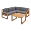 3-Piece Patio Sectional Set Acacia Wood and Grey Cushions Ideal for Outdoors and Indoors