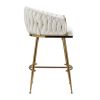 26'' Counter height bar stools velvet kitchen island counter bar stool with hand- wave back,golden chromed base and footrest (BEIGE)