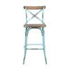 Antique Turquoise and Antique Oak Bar Stool with Cross Back