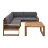 3-Piece Patio Sectional Set Acacia Wood and Grey Cushions Ideal for Outdoors and Indoors