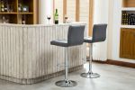 Swivel Faux Leather Adjustable Hydraulic Bar Stool, Set of 2, Gray