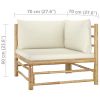 Garden Corner Sofa with Cream White Cushions Bamboo