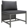 3-Seater Patio Sofa with Cushions Gray Poly Rattan