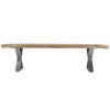 70" Acacia Wood Dining Bench, Farmhouse Design, Crossed Legs, Brown, Chrome