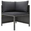 3-Seater Patio Sofa with Cushions Gray Poly Rattan