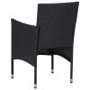 3 Piece Patio Dining Set Black Poly Rattan and Acacia Wood