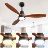 52 Inch Wooden Ceiling Fan With 3 Solid Wood Blades Remote Control Reversible DC Motor With Led Light