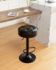 Round Storage Bar Stool Set of 2, Black Faux Leather Height Adjustable Barstool, 360Â°Counter Height Swivel Stool