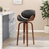 30" Mid-Century Modern Upholstered Swivel Barstool, Midnight Black, Walnut