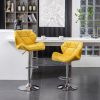 Breni Velvet Diamond Tufted Swivel Adjustable Height Barstool, Set of 2, Yellow