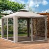 Outsunny 9.6' x 9.6' Patio Gazebo, Outdoor Canopy Shelter with 2-Tier Roof and Netting, Steel Frame for Garden, Lawn, Backyard, and Deck, Taupe