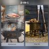 Outsunny 2-in-1 Fire Pit, BBQ Grill, 33" Portable Wood Burning Firepit with Adjustable Cooking Grate, Pan and Poker