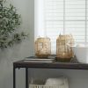 DecMode Brown Paper Handmade Decorative Candle Lantern with Glass Holder and Handle