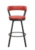 Red Faux Leather Upholstered Metal Base Chairs Set of 2pc 360-degree Swivel Bar Height Design Pub Chairs Casual Style