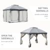 10' x 12' Outdoor Gazebo, Patio Gazebo Canopy Shelter w/ Double Vented Roof, Zippered Mesh Sidewalls, Solid Steel Frame, Grey