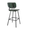 Foundry Contemporary Barstool in Black Metal and Green Faux Leather with Green Zig Zag Stitching by LumiSource - Set of 2