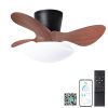 24'' walnut Small Ceiling Fan with Lights and Remote LED 18W Modern Flush Mount Ceiling Fan Adjustable Color