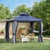 10' x 10' Hardtop Gazebo Canopy with Polycarbonate Double Roof, Aluminum Frame, Permanent Pavilion Outdoor Gazebo with Netting and Curtains for Patio