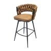 Technical Leather Woven Bar Stool Set of 4,Black legs Barstools No Adjustable Kitchen Island Chairs