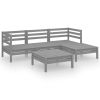 5 Piece Patio Lounge Set Solid Pinewood Gray