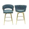 Bar Chair Suede Woven Bar Stool Set of 4,Golden legs Barstools No Adjustable Kitchen Island Chairs